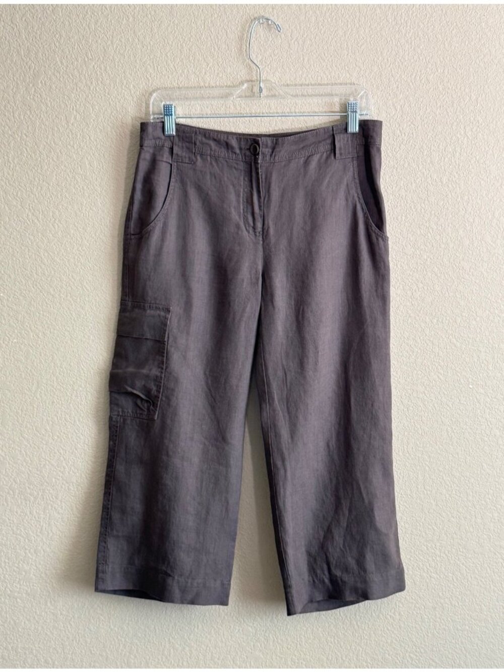EILEEN FISHER Women's Cropped Organic Linen Cargo Pants Brown Casual